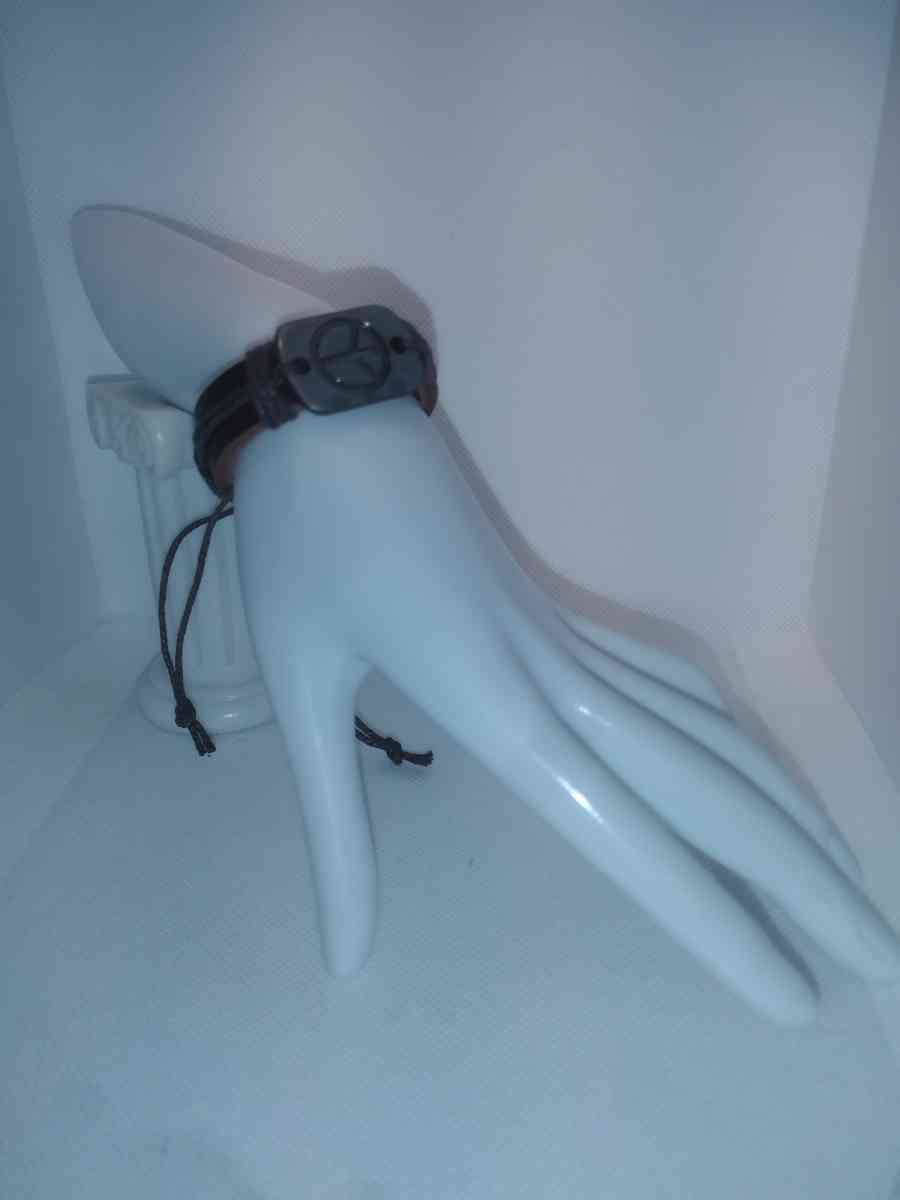 Etched Peace Leather Bracelet VCB - Roanoke, Virginia - FleaMarketBay