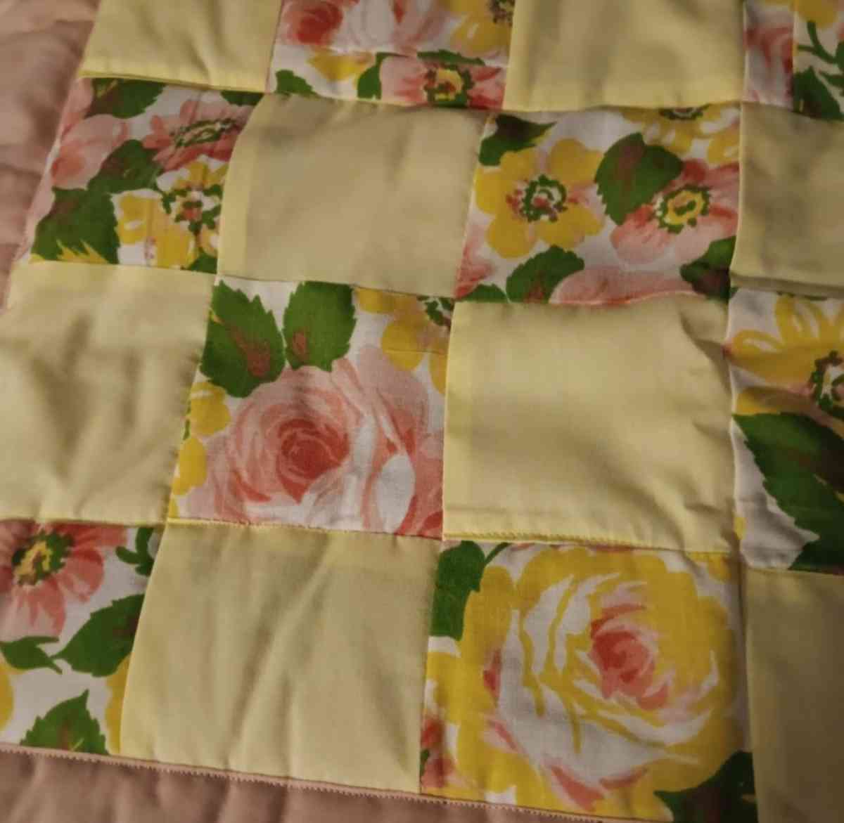 Handmade Quilted Table Topper Pink Green Yellow - Nashville, Arkansas - FleaMarketBay