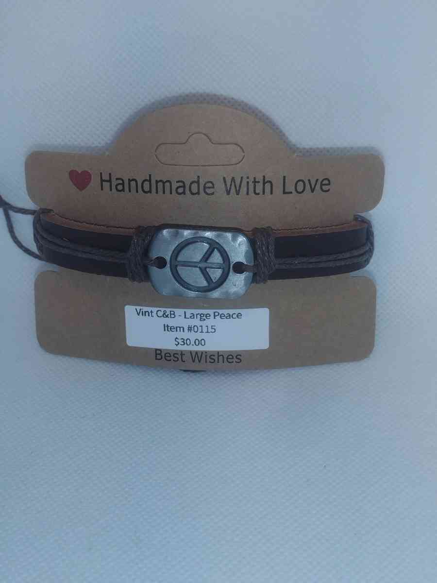 Etched Peace Leather Bracelet VCB - Roanoke, Virginia - FleaMarketBay