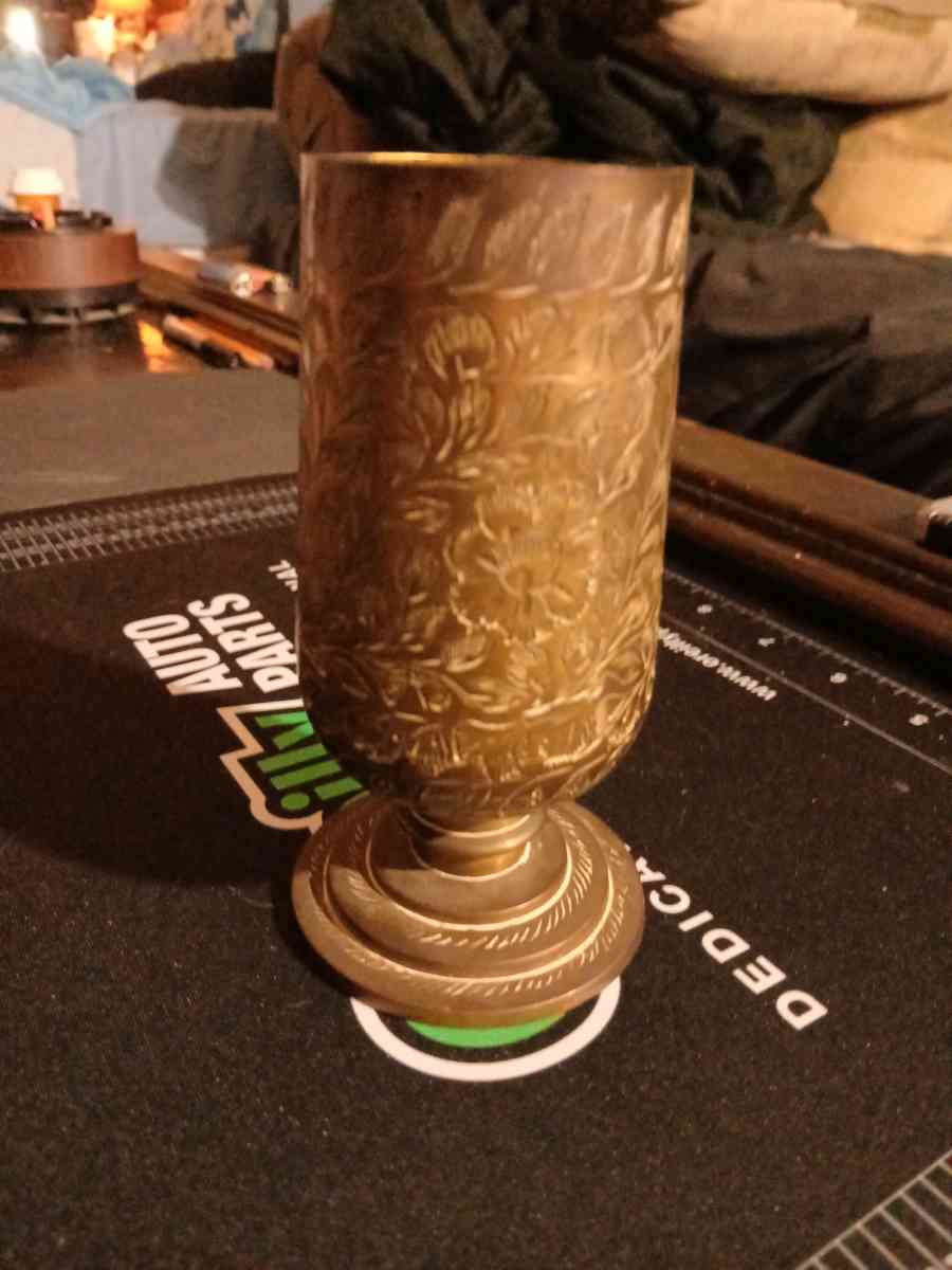 Vintage Floral Etched Brass Footed Vase Goblet Made in India - Acme, Louisiana - FleaMarketBay
