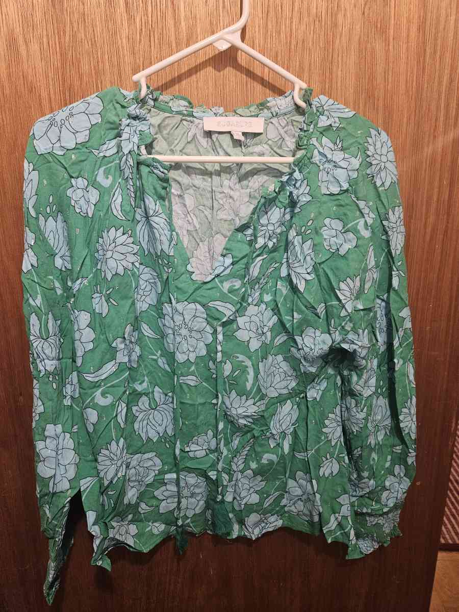 Waterlilly Floral Weylin Split Neck Tassel Blouse - Chicago, Illinois