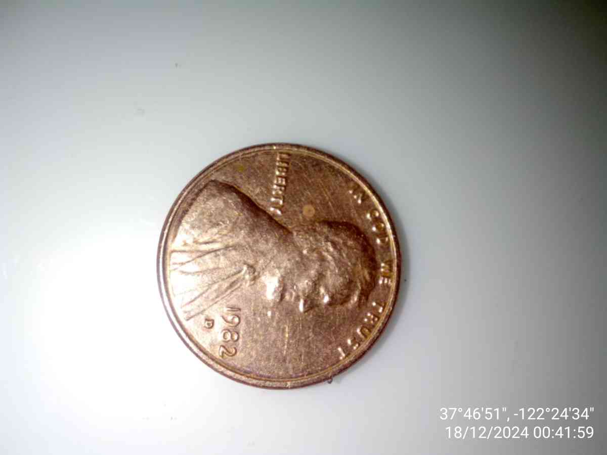 1982 filled D penny with date stamp error - San Francisco, California - FleaMarketBay