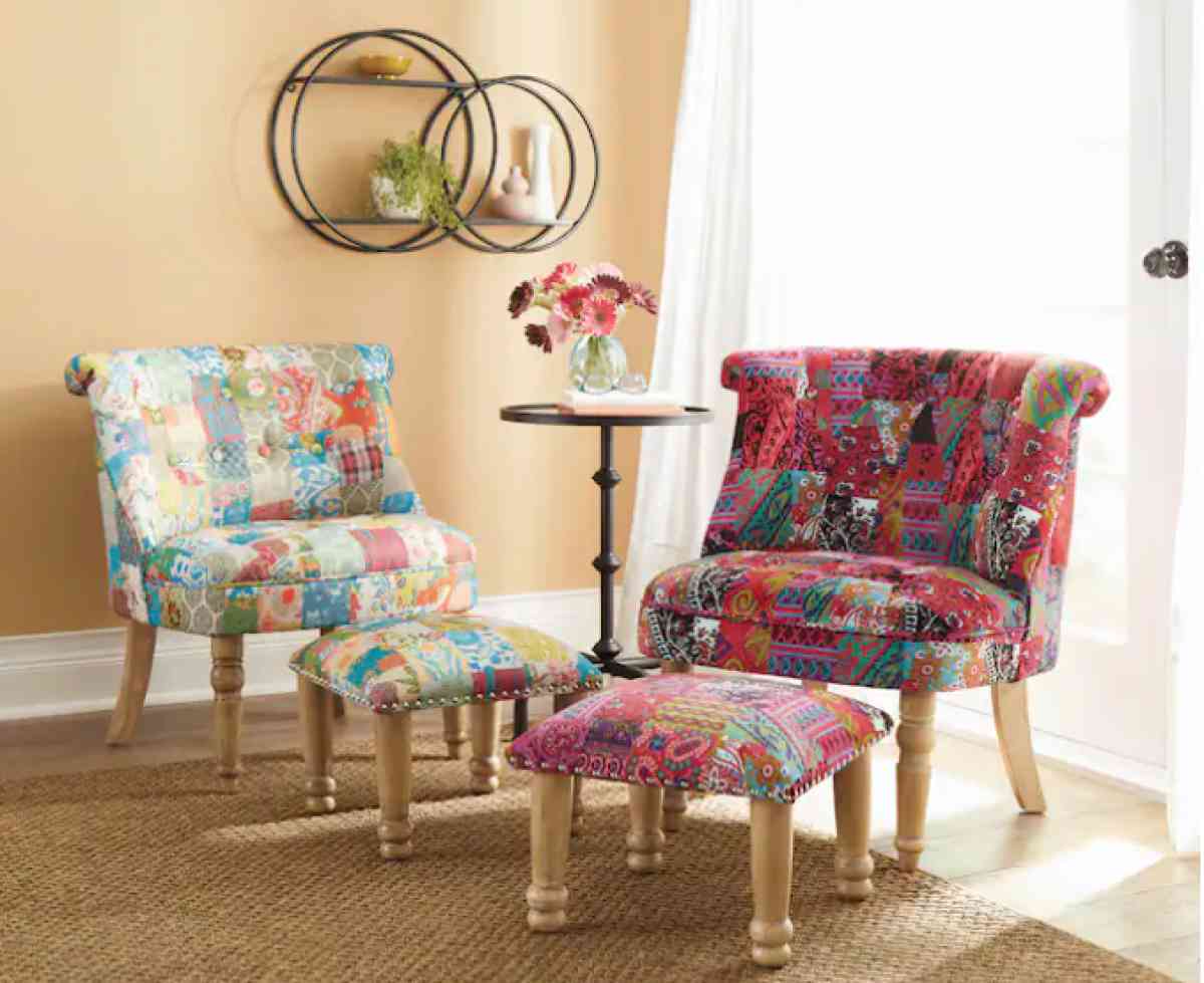 Quilted Patchwork Chair and Footstool - San Jose, California - FleaMarketBay