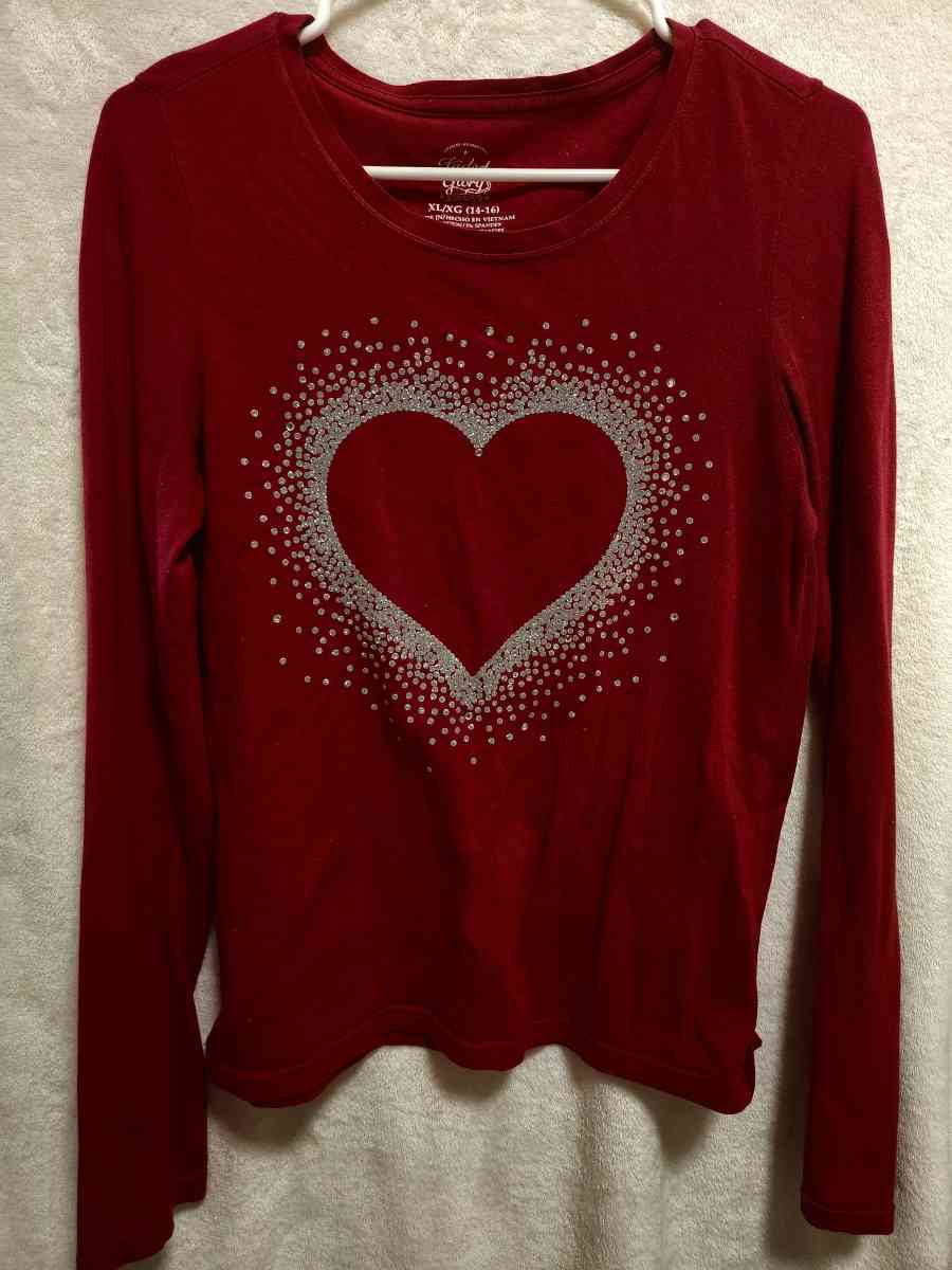 XL 14 to 16 Girls Faded Glory Red Long Sleeve Shirt