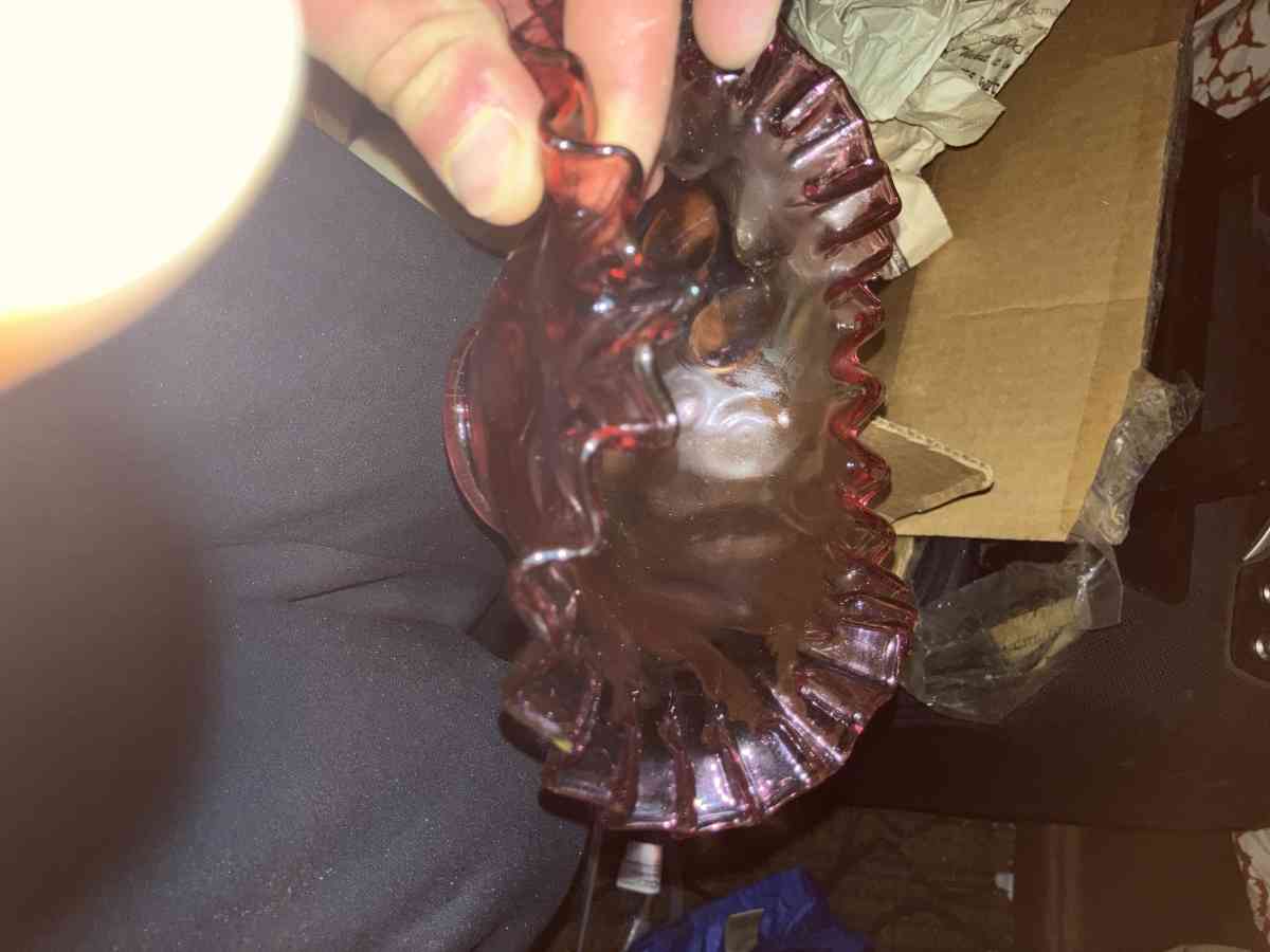 cranberry ruffle edge Fenton glass bowl - Kalamazoo, Michigan - FleaMarketBay