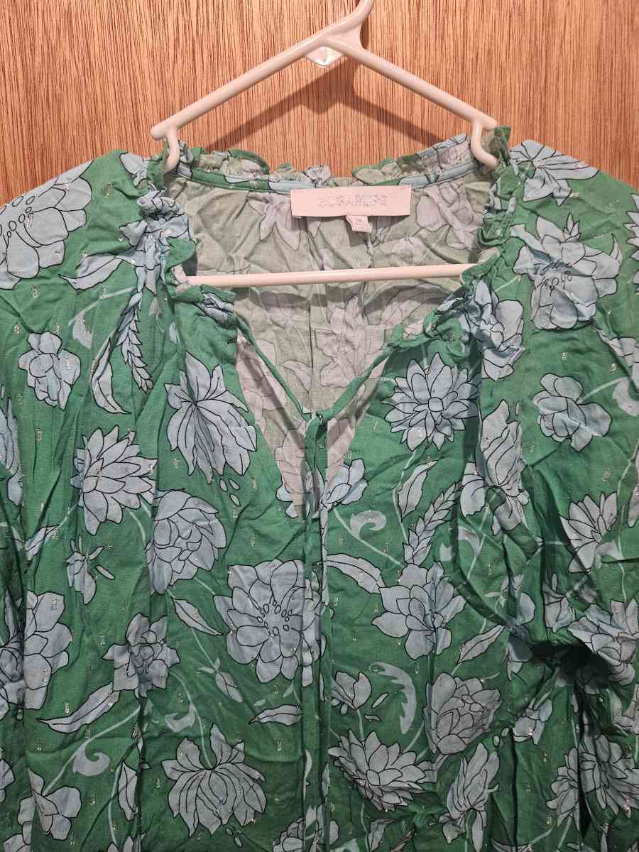 Waterlilly Floral Weylin Split Neck Tassel Blouse - Chicago, Illinois - FleaMarketBay