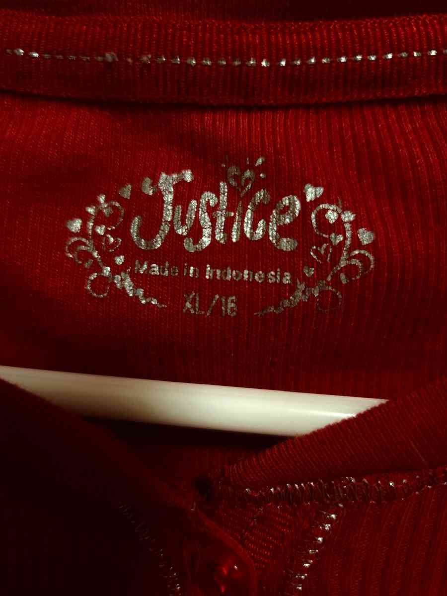 XL 16 Girls Justice Red Long Sleeve Shirt - Kansas City, Missouri - FleaMarketBay