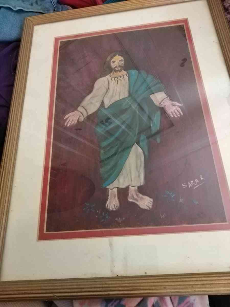 Jesus pic painted and drawer by Sara Robison year 1990 - Hillsdale, Michigan - FleaMarketBay