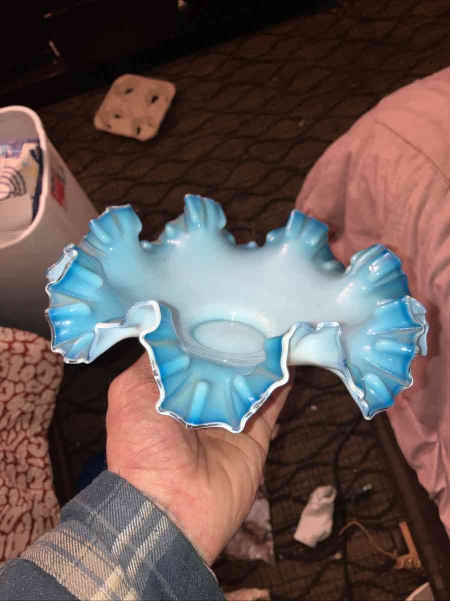 Fenton blue crest ruffled edge bowl - Kalamazoo, Michigan