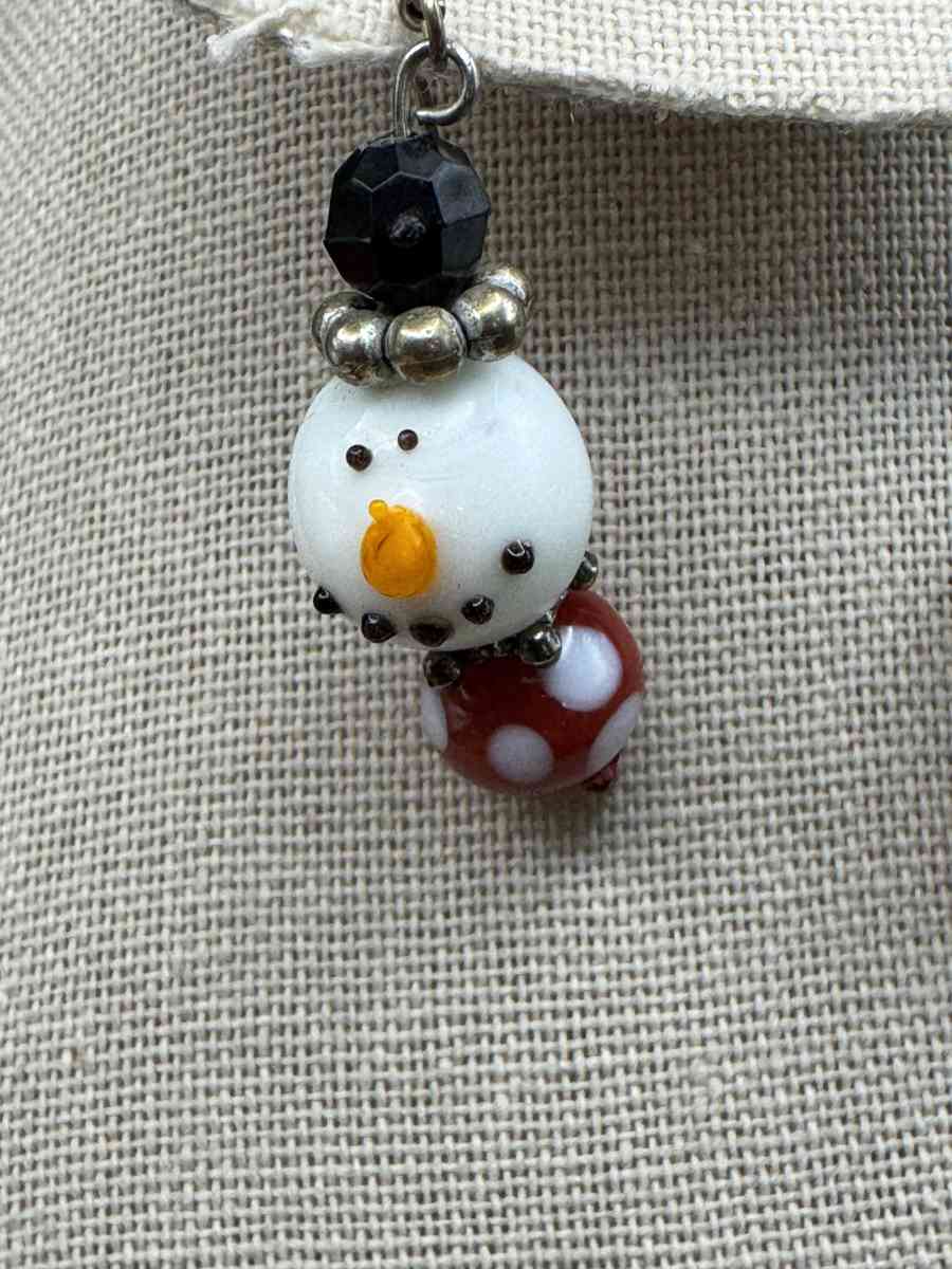 2040Vintage Art Glass Hand Blown Snowman Earrings Dangle Dro - Gallatin, Tennessee - FleaMarketBay