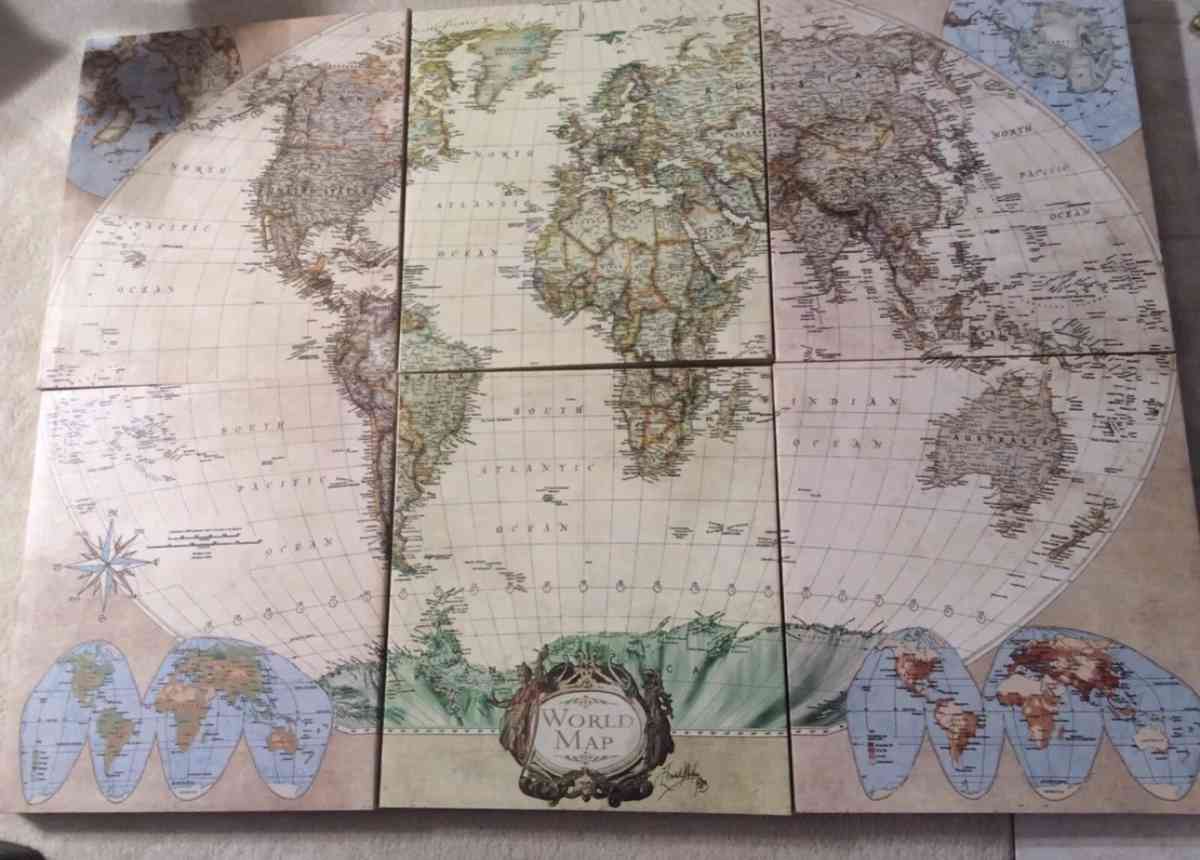 vintage world map art - Tempe, Arizona - FleaMarketBay