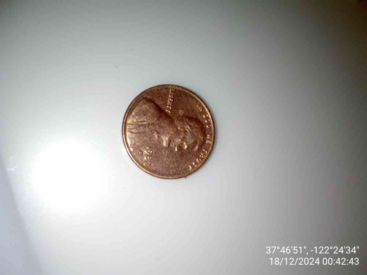 1982 filled D penny with date stamp error - San Francisco, California - FleaMarketBay