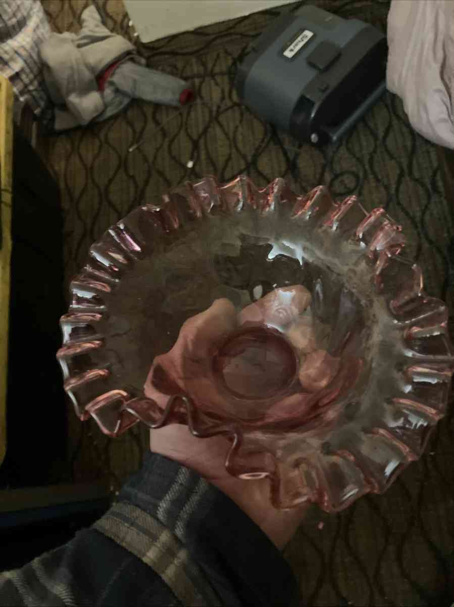 cranberry ruffle edge Fenton glass bowl - Kalamazoo, Michigan - FleaMarketBay