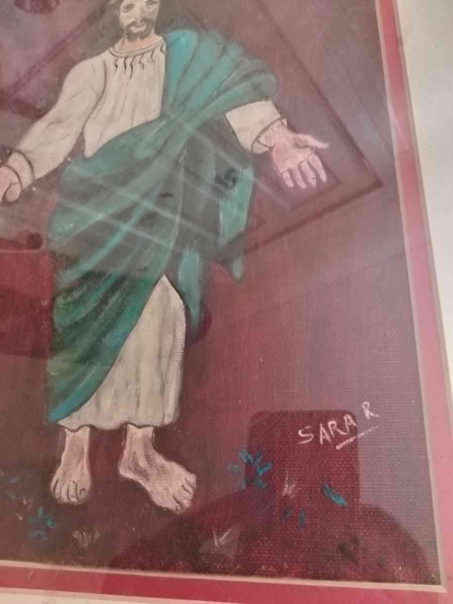 Jesus pic painted and drawer by Sara Robison year 1990 - Hillsdale, Michigan - FleaMarketBay