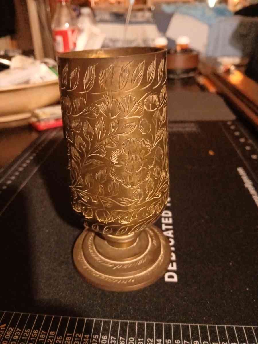 Vintage Floral Etched Brass Footed Vase Goblet Made in India - Acme, Louisiana - FleaMarketBay