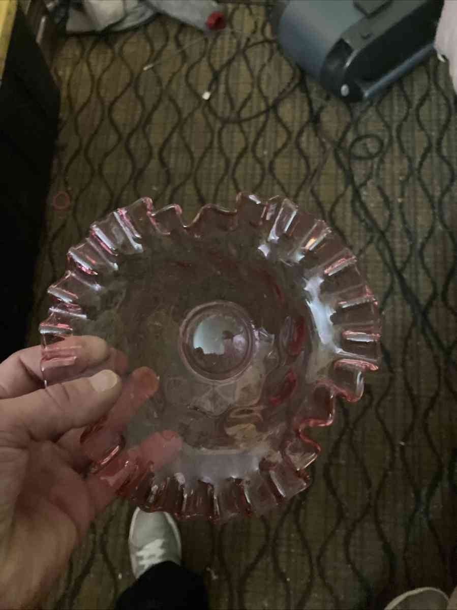 cranberry ruffle edge Fenton glass bowl - Kalamazoo, Michigan
