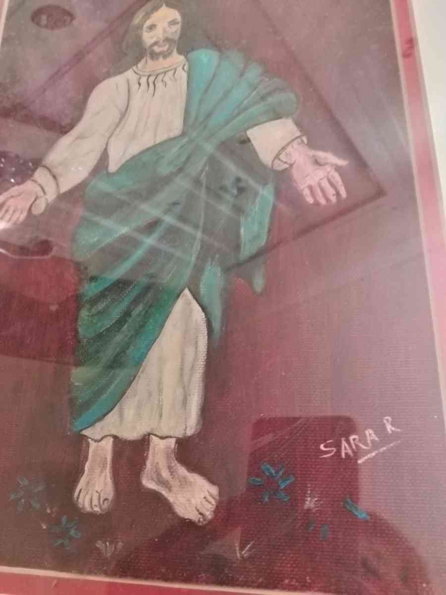 Jesus pic painted and drawer by Sara Robison year 1990 - Hillsdale, Michigan - FleaMarketBay