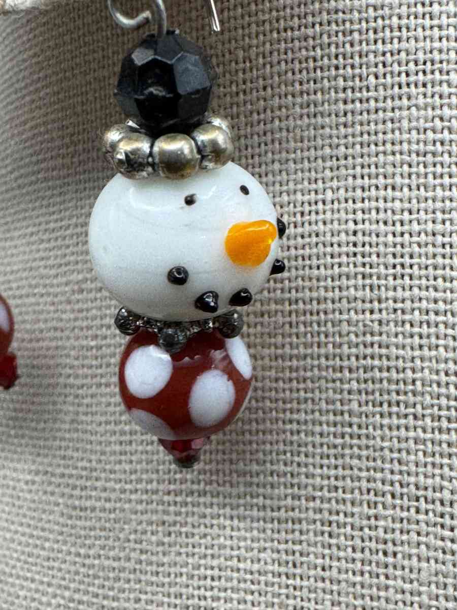 2040Vintage Art Glass Hand Blown Snowman Earrings Dangle Dro - Gallatin, Tennessee - FleaMarketBay