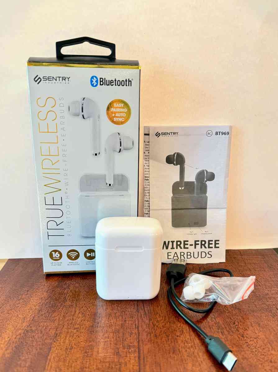 BRAND NEW Sentry Bluetooth Earbuds and Charging Cable