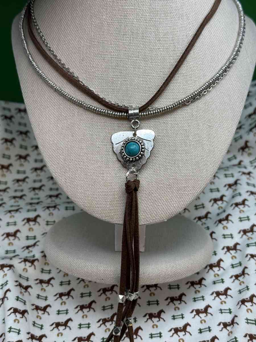 3003PTSO Myra Bag Feather Shield Stacked Necklace Leather  M - Gallatin, Tennessee