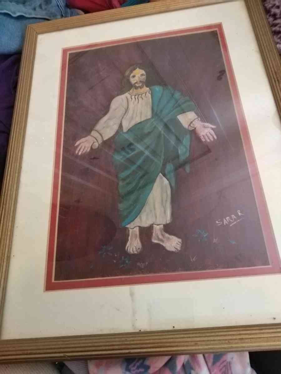 Jesus pic painted and drawer by Sara Robison year 1990 - Hillsdale, Michigan - FleaMarketBay