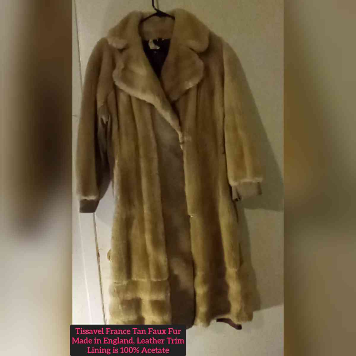 Womens Tissavel France Tan Faux Fur Coat Made in England - Dallas, Texas - FleaMarketBay