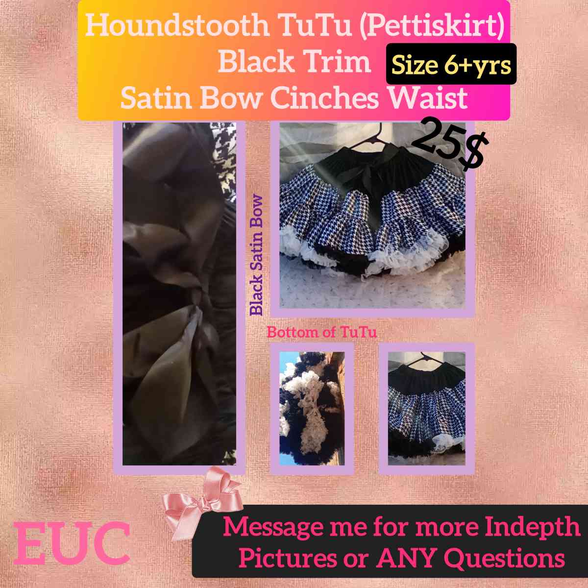 6yrs Houndstooth TuTu Pettiskirt EUC Button Cinchers - Dallas, Texas