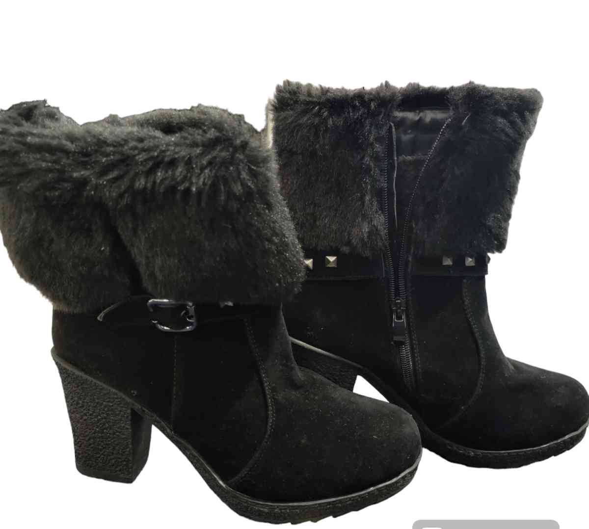 Black Faux Fur Ankle length Boots Size 41