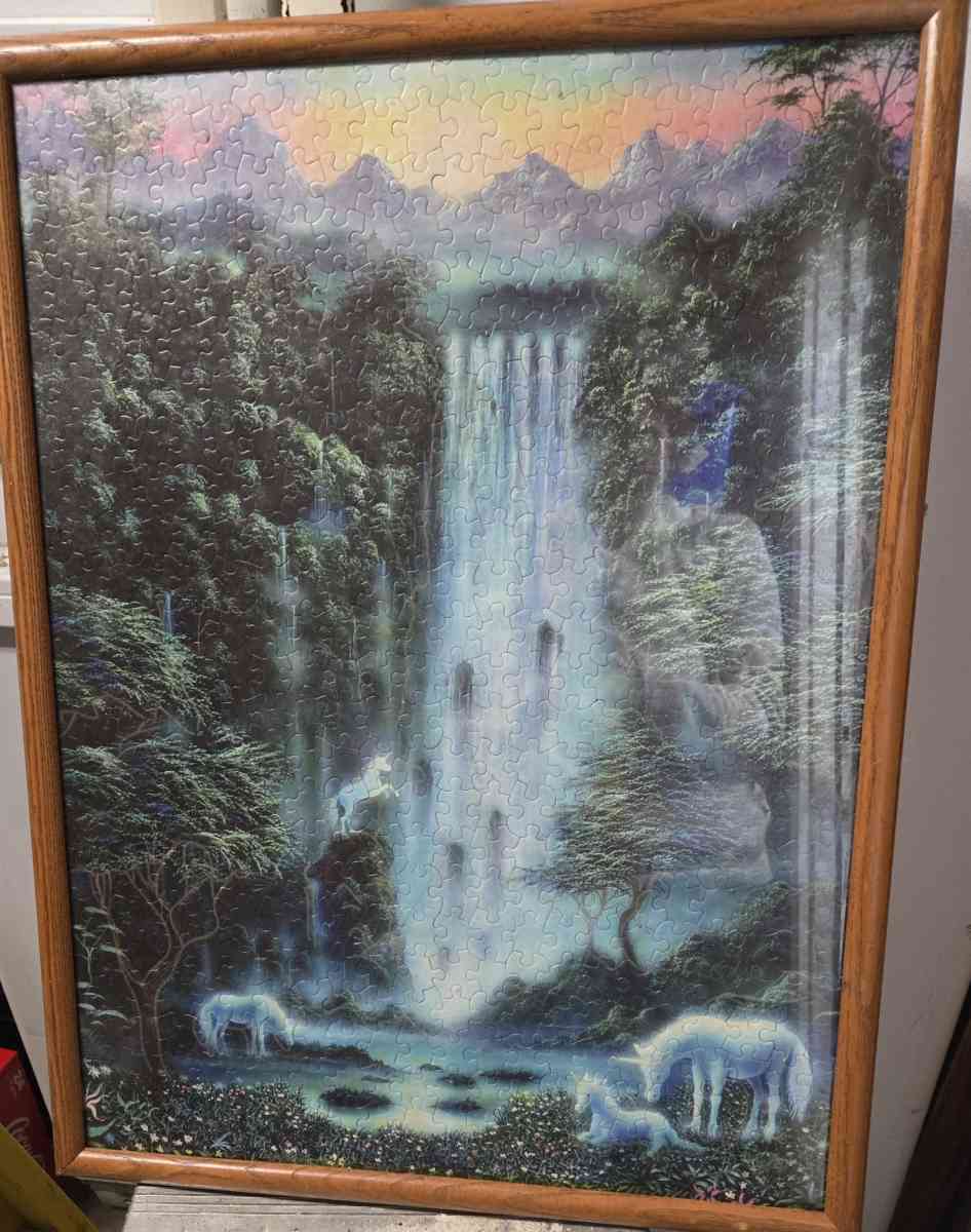 beautiful waterfall puzzle turned into wall hanging - Corder, Missouri