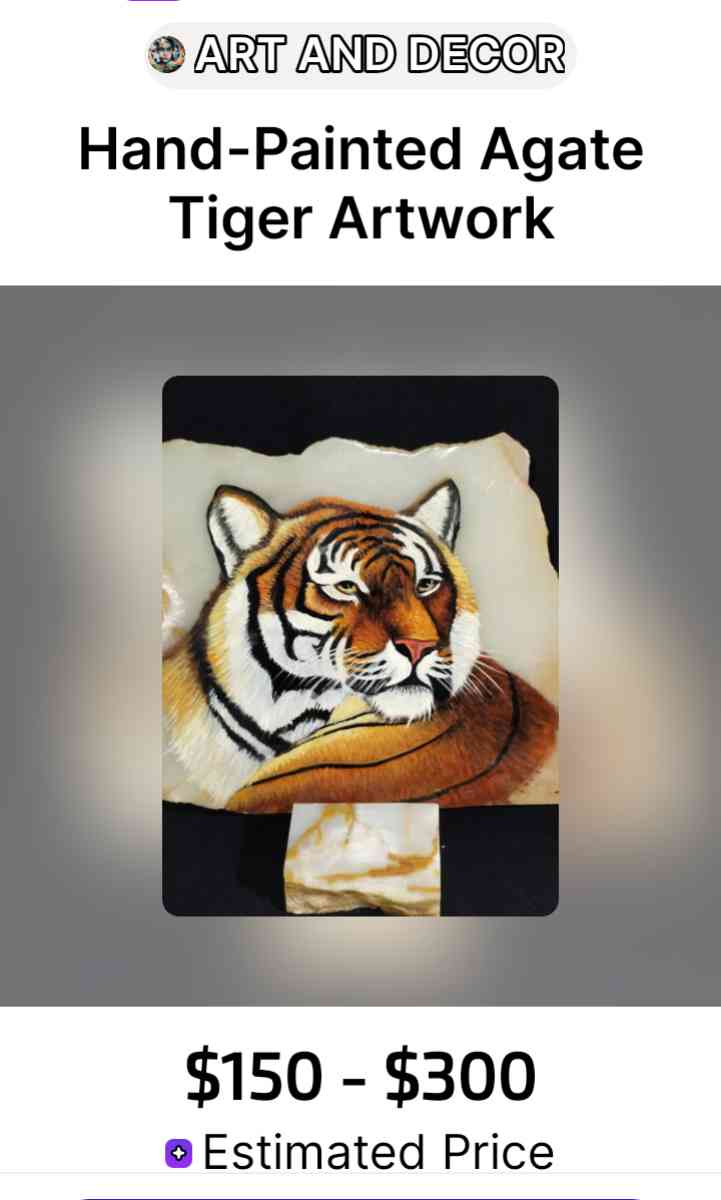 Agate Piece with Handpainted Tigers Head - Glendale, Arizona - FleaMarketBay