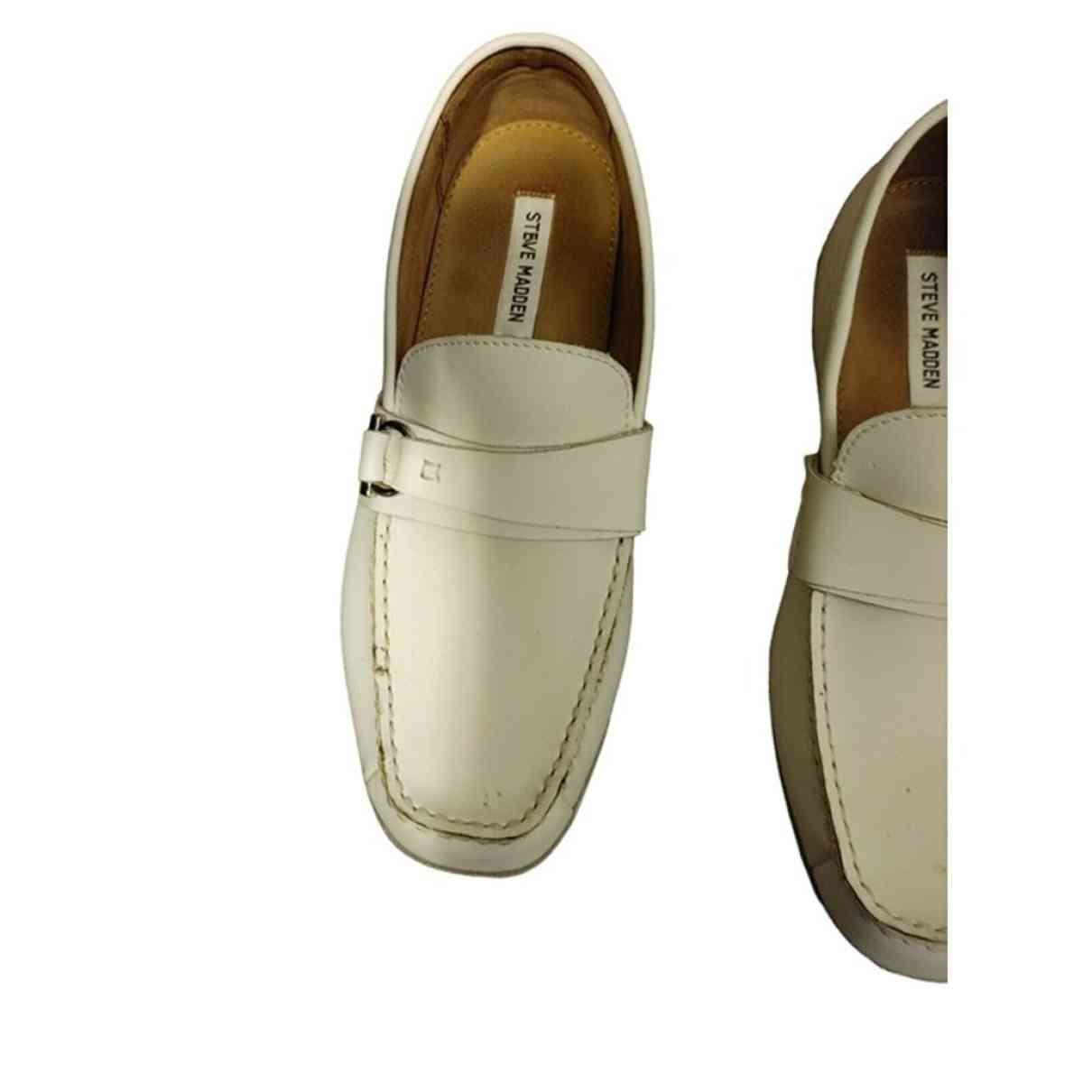 Mens Steve Madden white leather driving moccasin shoes size - Ferriday, Louisiana - FleaMarketBay