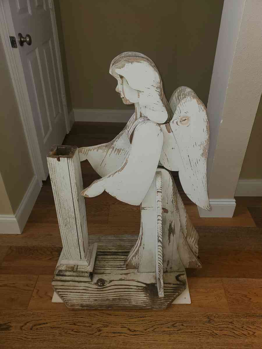 Wooden Folk Art  Praying Angel Pedestal 30L x 17W x 41H - Plano, Texas - FleaMarketBay