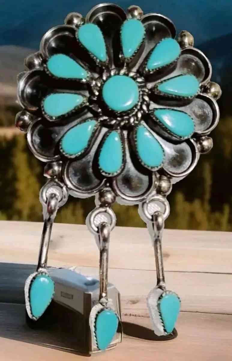 Sterling Silver Turquoise Zuni Flower PendantPENDANTPIN Turq - Coffee Springs, Alabama