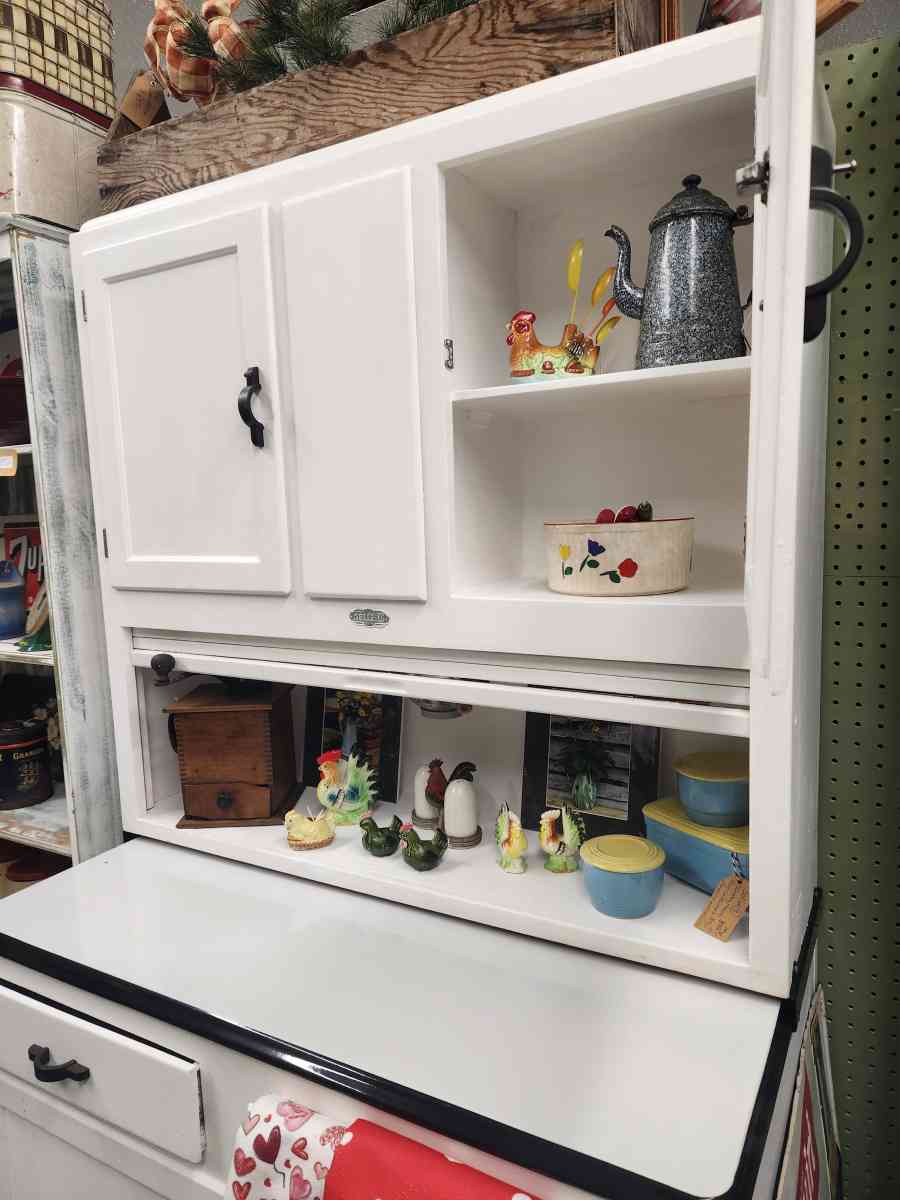 Sellers wooden Hoosier cabinet refinished in white - Taylorsville, North Carolina - FleaMarketBay