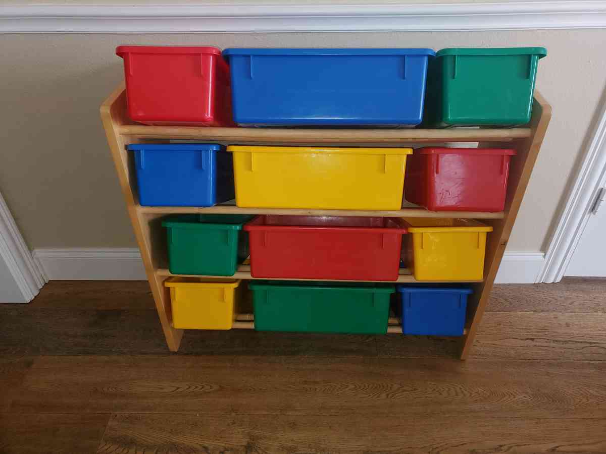 Wooden Storage Organizer From Target  Plastic Bins 345W x 13 - Plano, Texas - FleaMarketBay