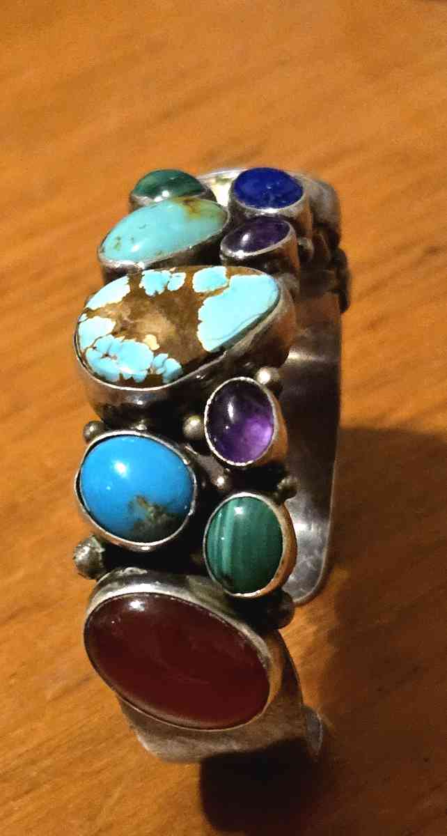 Sterling Silver Multi Stone Cuff Bracelet - Helotes, Texas - FleaMarketBay