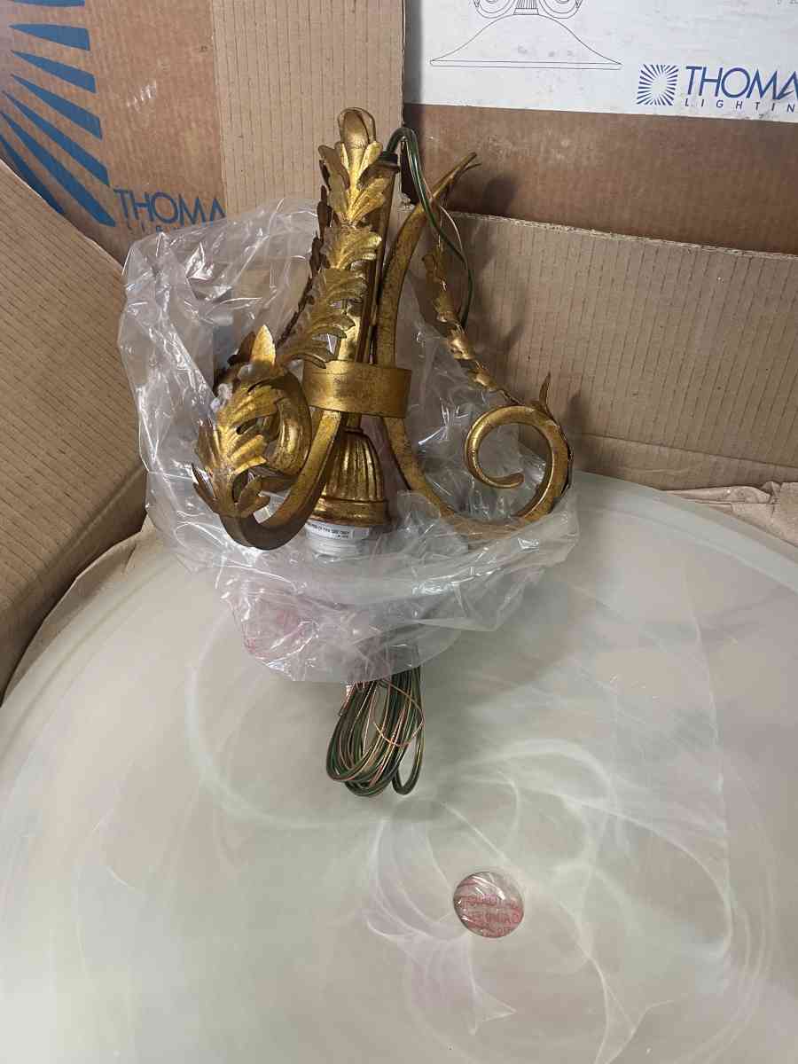 Gold Leaf Patina Amber Swirl Alabaster White Light Pendant - Kissimmee, Florida - FleaMarketBay