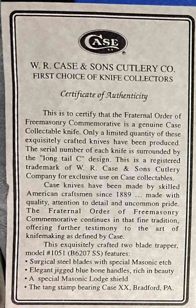 2 blades auth Freemasonry commemorative knife blue bone - Laceys Spring, Alabama - FleaMarketBay