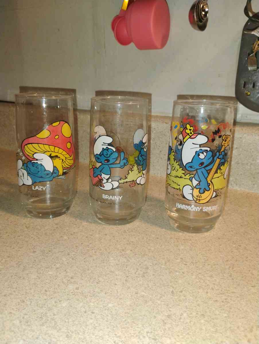 Vintage Smurfs Glasses 1980s Hardees drinking glasses 3 set - Wetumpka, Alabama - FleaMarketBay