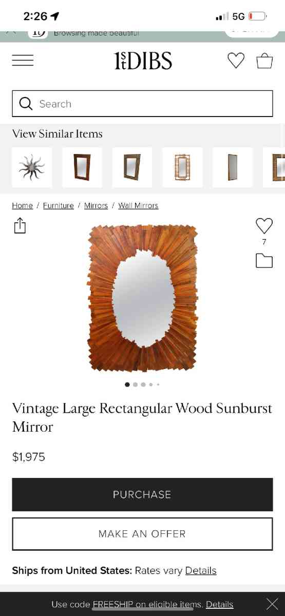 Rectangle wood sunburst mirror - La Plata, Maryland - FleaMarketBay