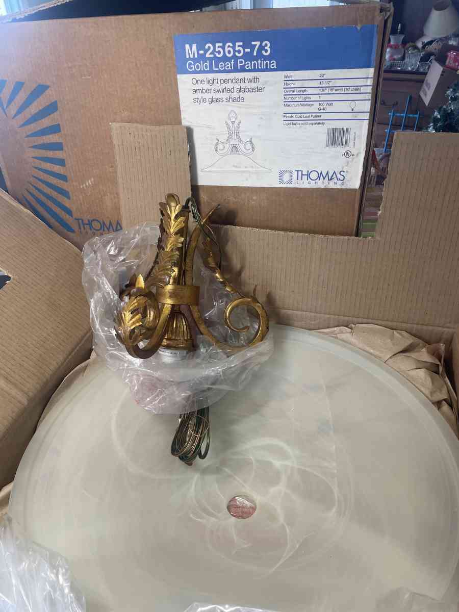 Gold Leaf Patina Amber Swirl Alabaster White Light Pendant - Kissimmee, Florida