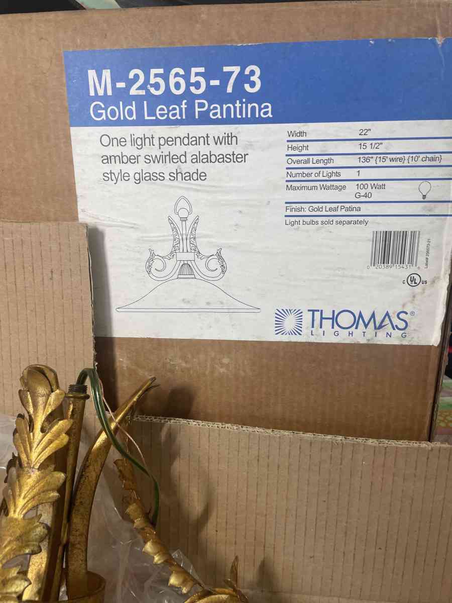 Gold Leaf Patina Amber Swirl Alabaster White Light Pendant - Kissimmee, Florida - FleaMarketBay