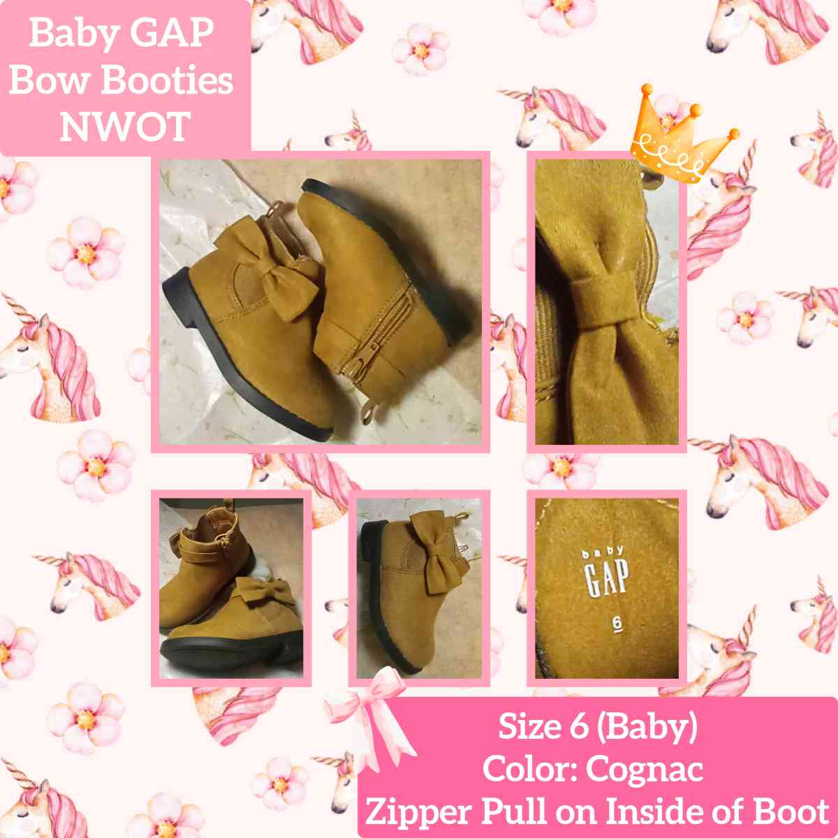 Baby GAP Size 6 Color Cognac Bow Booties NWOT