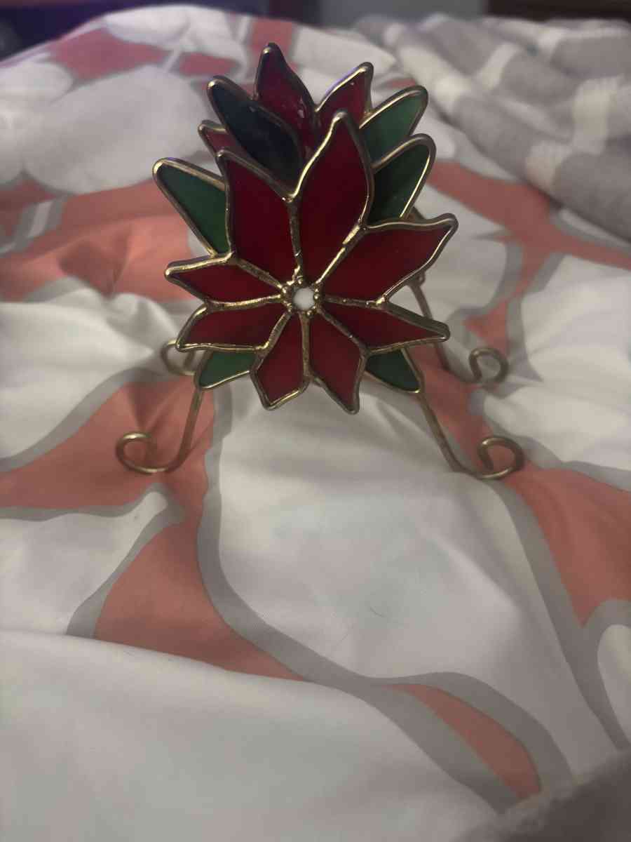 poinsettia glass and brass candle holder - Enterprise, Alabama - FleaMarketBay