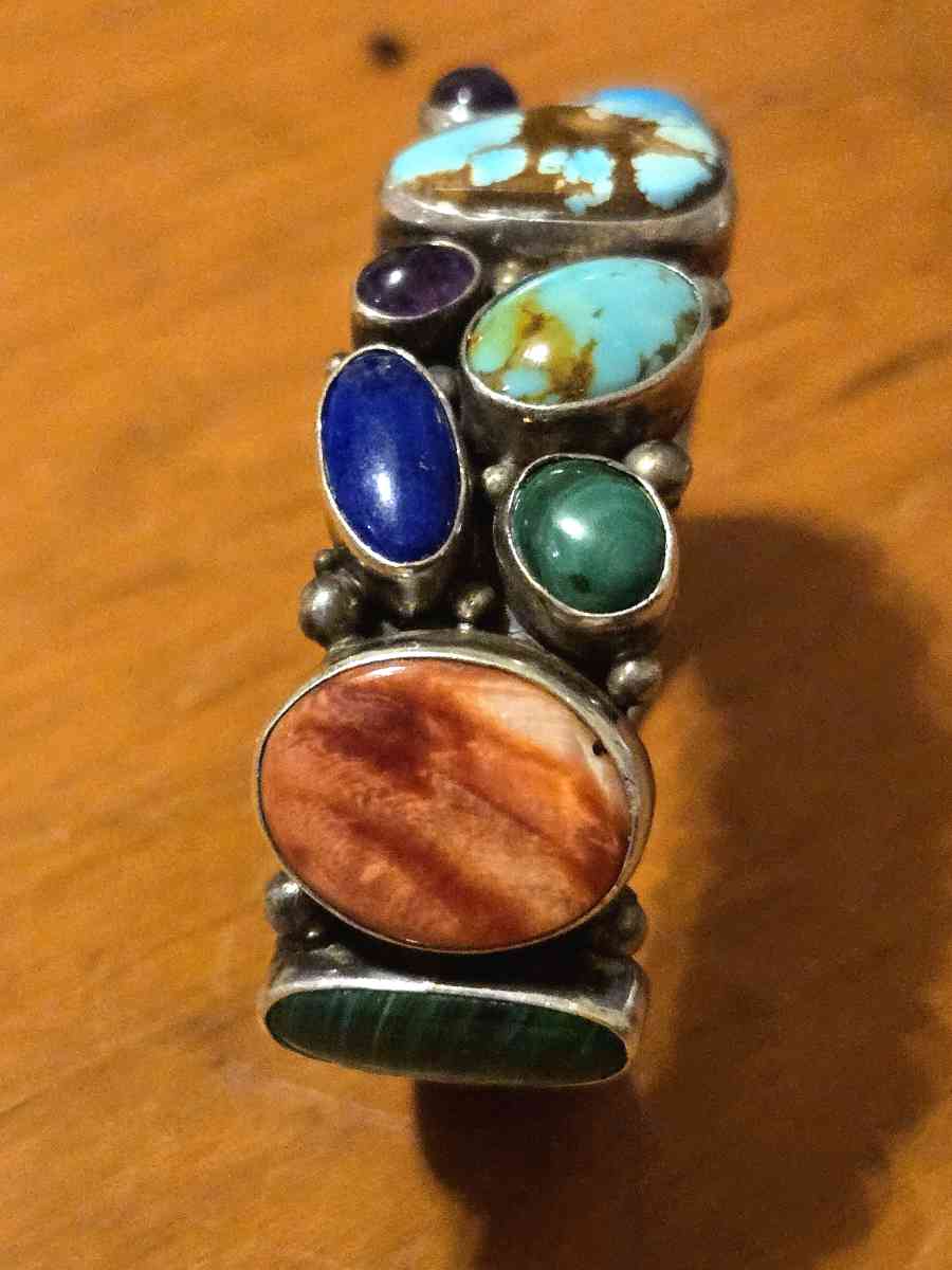 Sterling Silver Multi Stone Cuff Bracelet - Helotes, Texas - FleaMarketBay