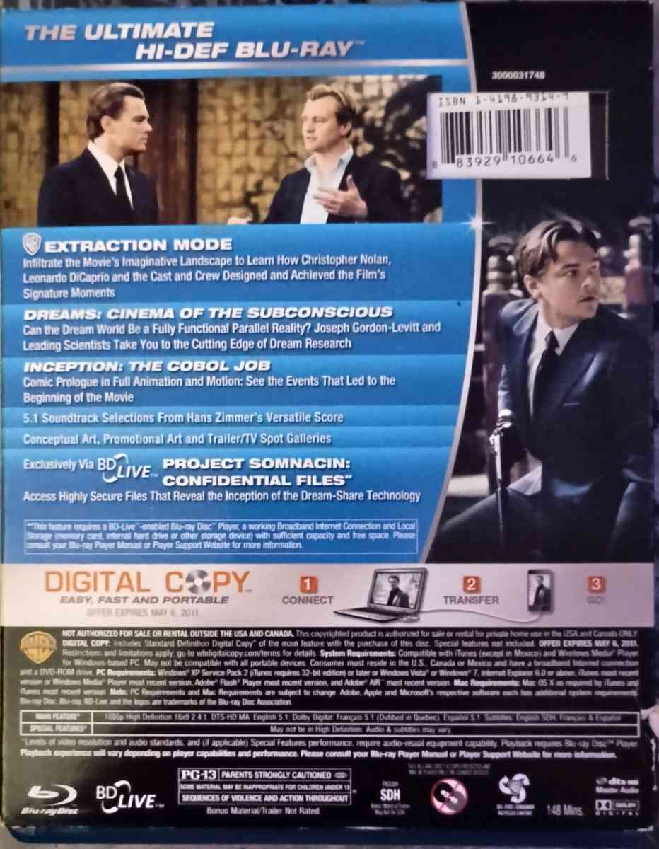 Inception Bluray and DVD - Shamokin, Pennsylvania - FleaMarketBay
