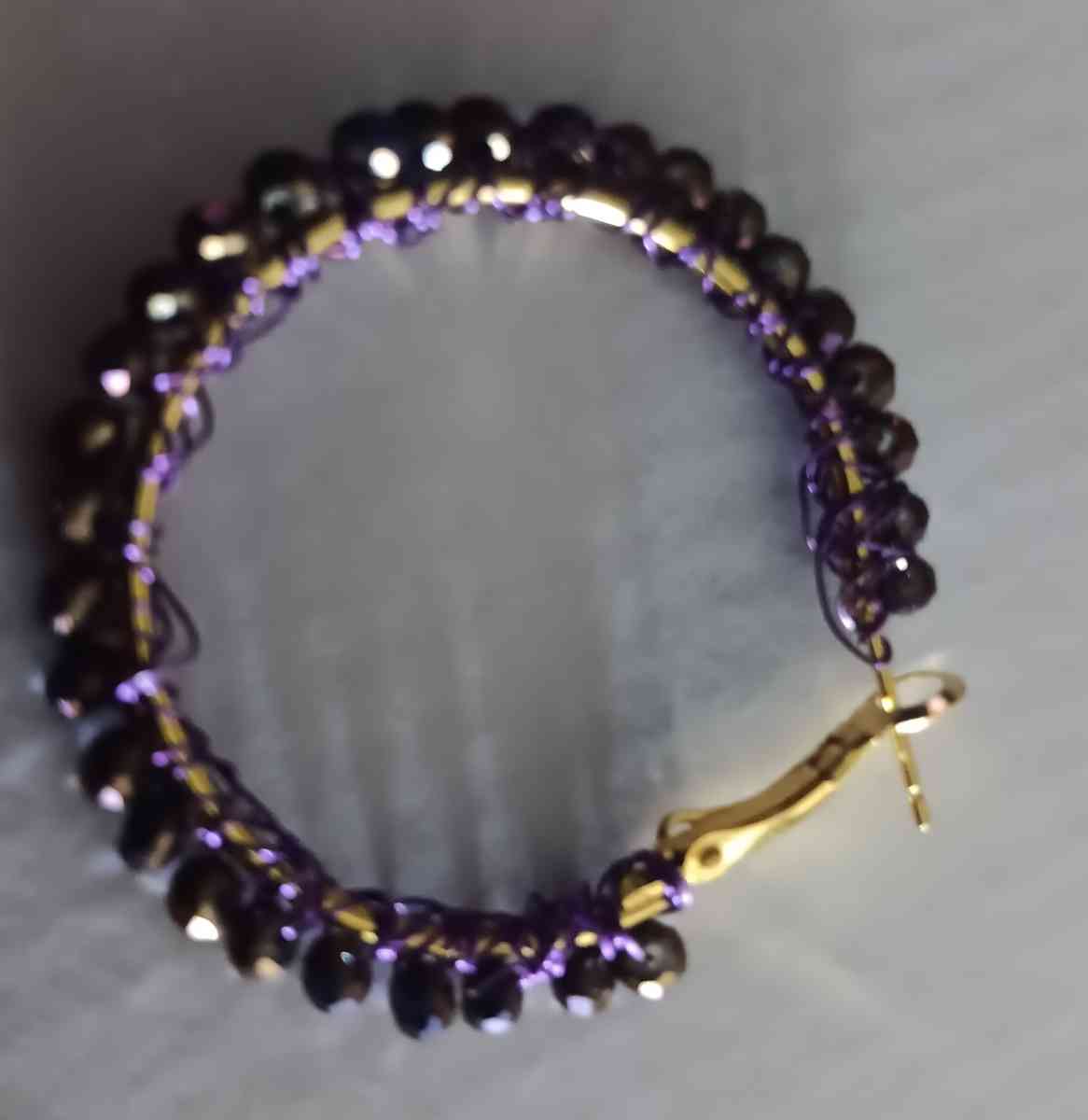 18 K Gold Earrings Wrapped with Purple  Beads - Canton, Mississippi - FleaMarketBay