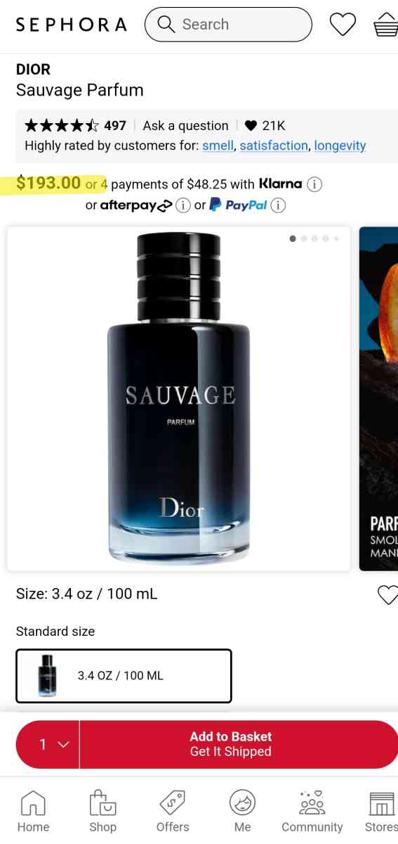 Dior Sauvage Eau de Parfum Spray 100ml 34 fl oz - Union, New Jersey - FleaMarketBay