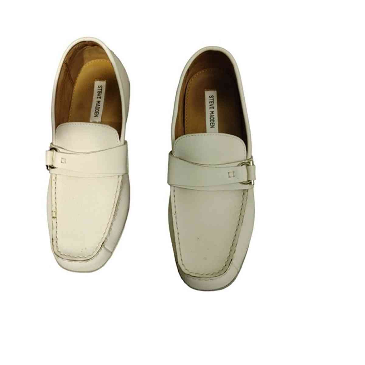 Mens Steve Madden white leather driving moccasin shoes size - Ferriday, Louisiana - FleaMarketBay