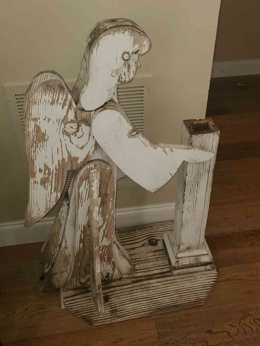 Wooden Folk Art  Praying Angel Pedestal 30L x 17W x 41H - Plano, Texas - FleaMarketBay